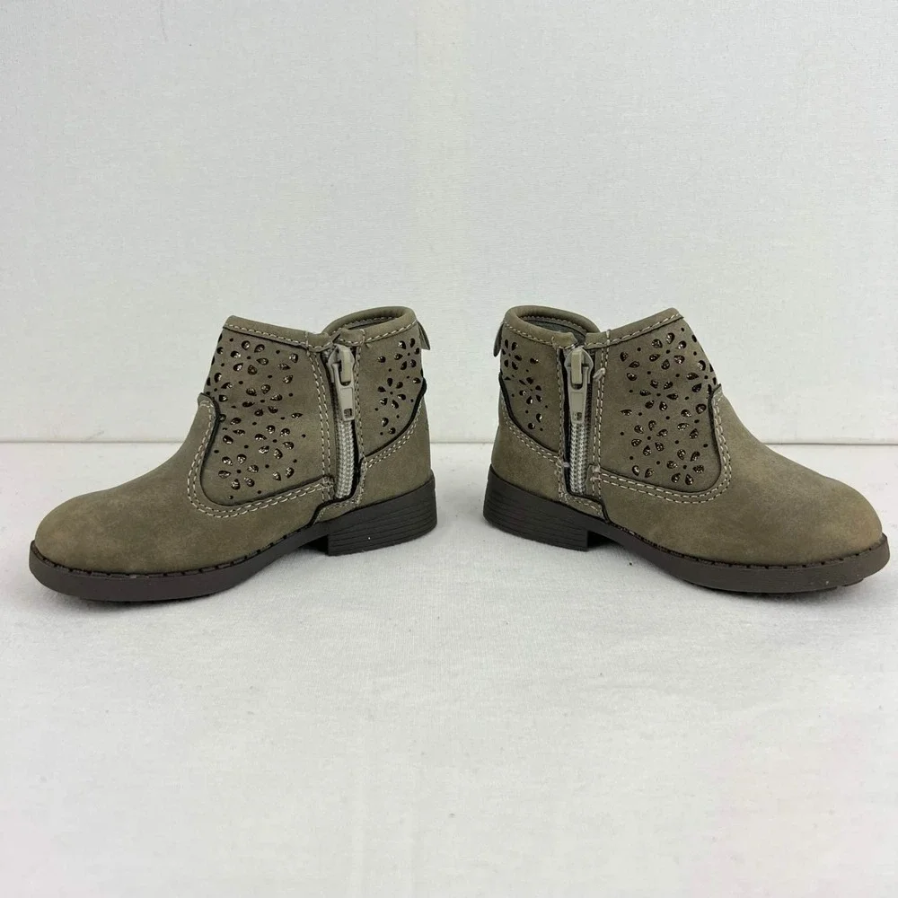 GUC OshKosh B'gosh Taupe Perforated Ankle Boots Zip Toddler Girls Size 6M